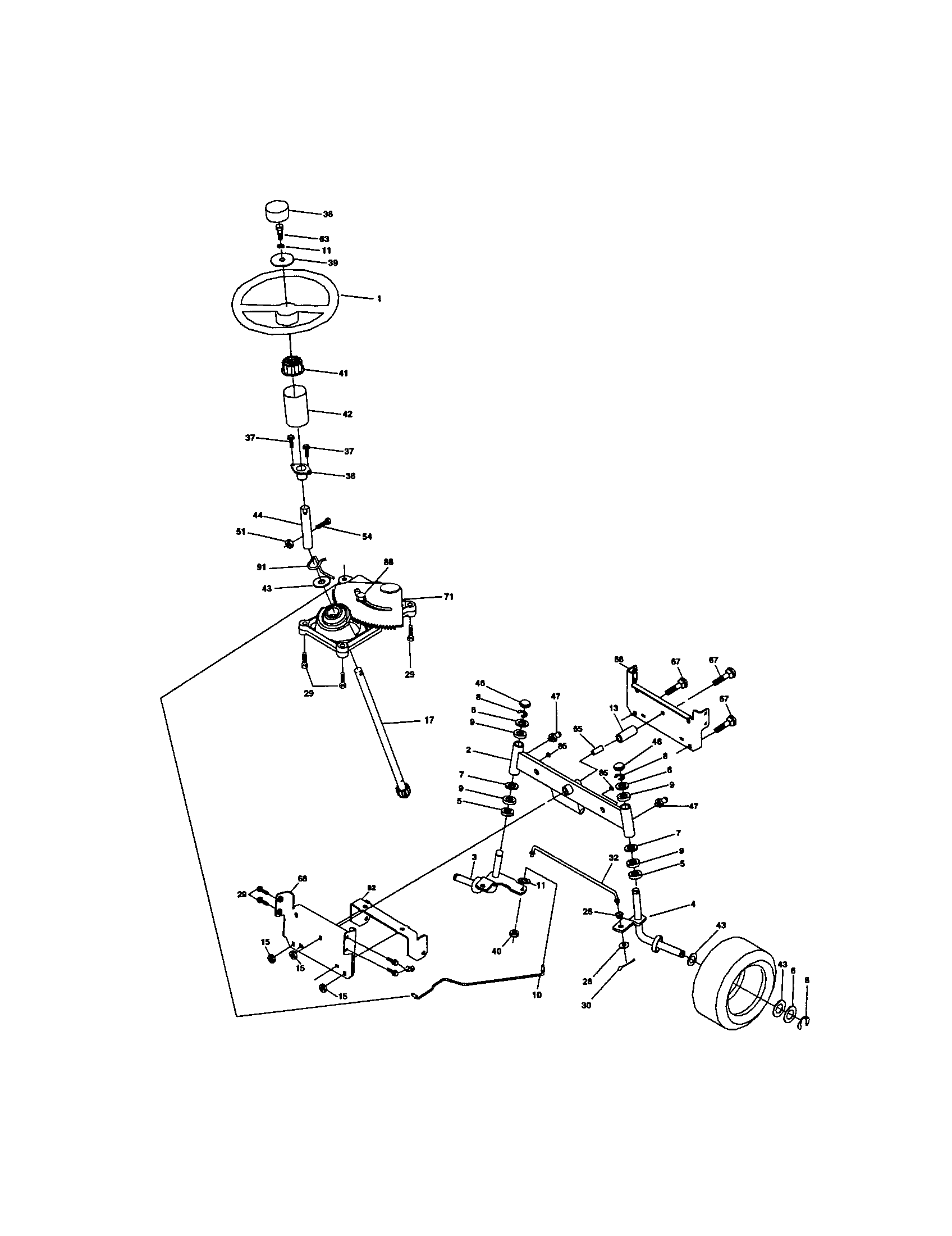 Steering Assembly Diagram and Parts List for 917271733  Craftsman Lawn Tractor