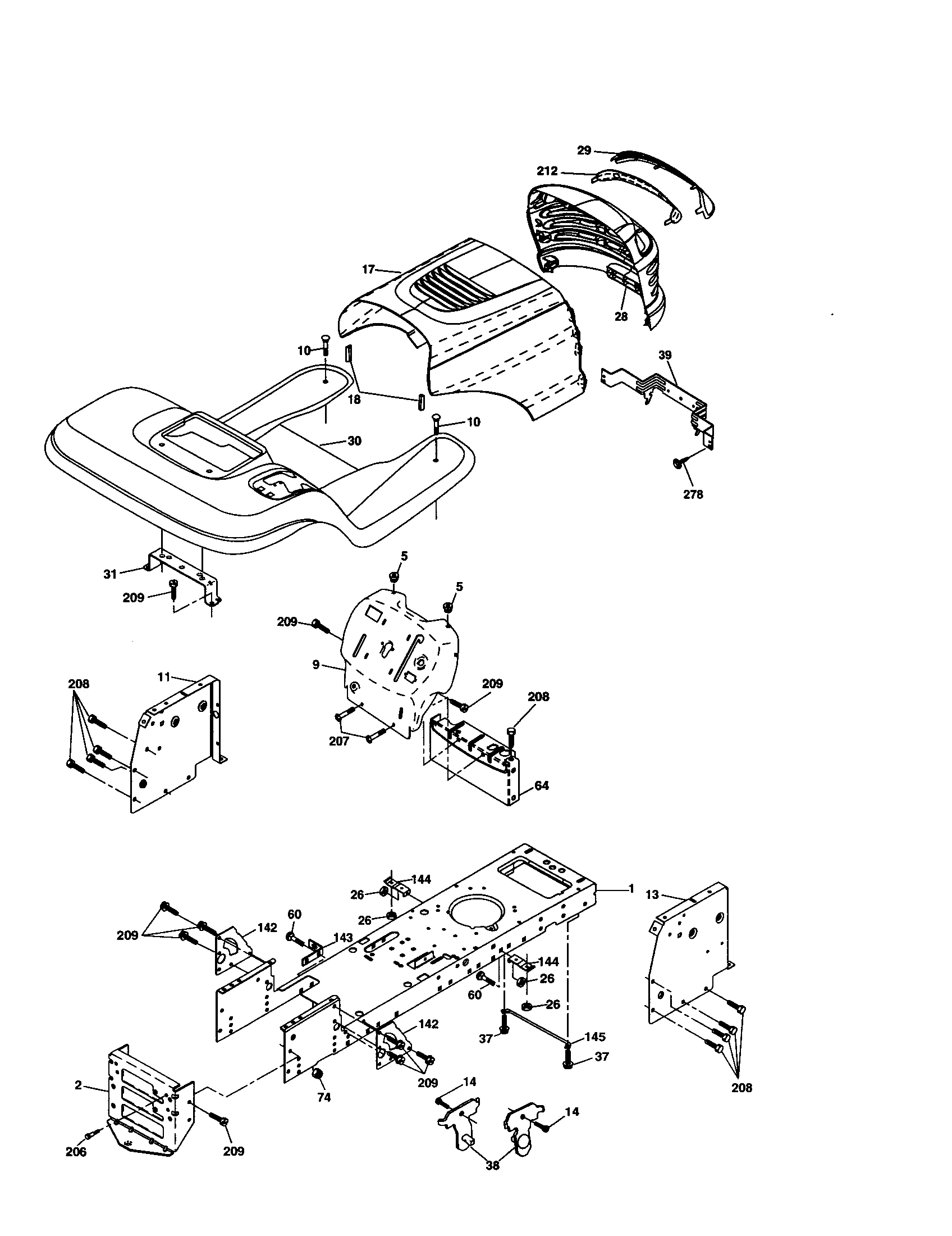 Chassis And Enclosures Diagram and Parts List for 917277411  Craftsman Lawn Tractor