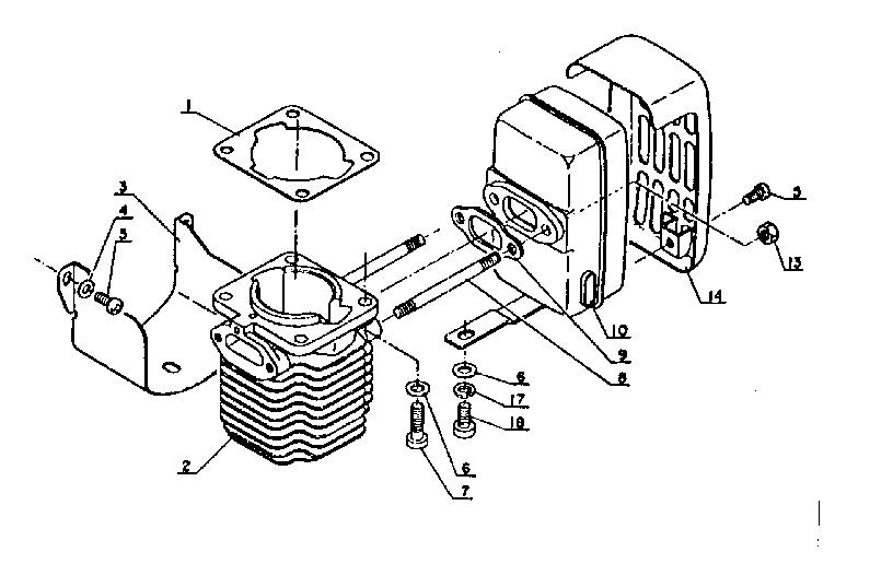 Cylinder And Muffler Diagram and Parts List for 271SRM-202FA  Craftsman Trimmer