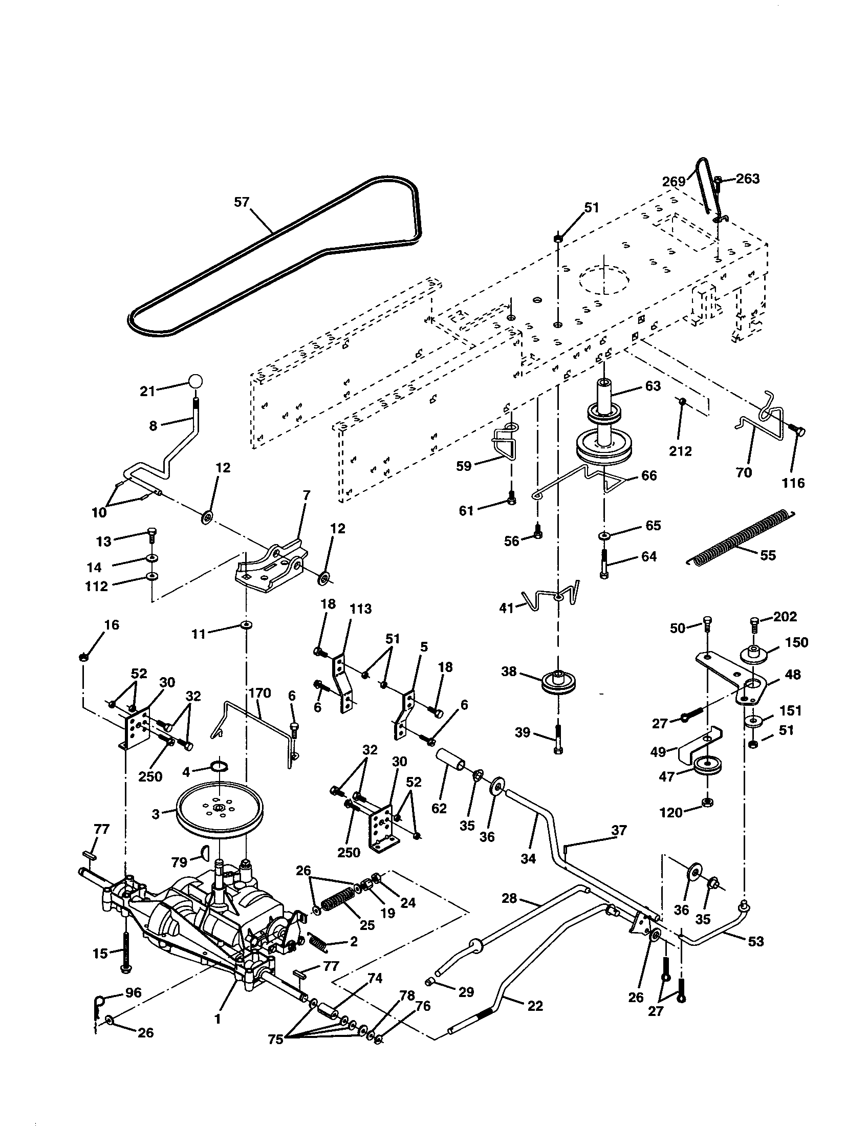 Drive Diagram and Parts List for 917277160  Craftsman Lawn Tractor