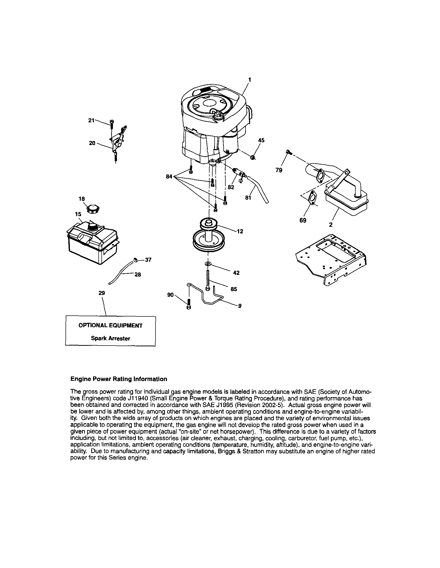 Engine Diagram and Parts List for 917287132  Craftsman Lawn Tractor