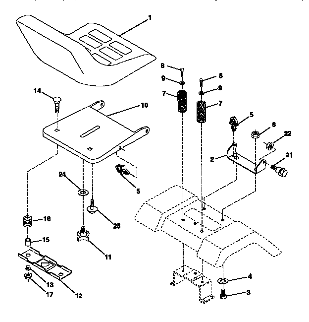 Seat Assembly Diagram and Parts List for 917271110  Craftsman Lawn Tractor