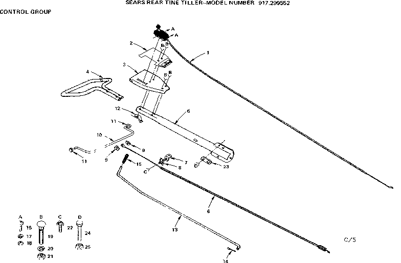 Control Group Diagram and Parts List for 917299552  Craftsman Tiller