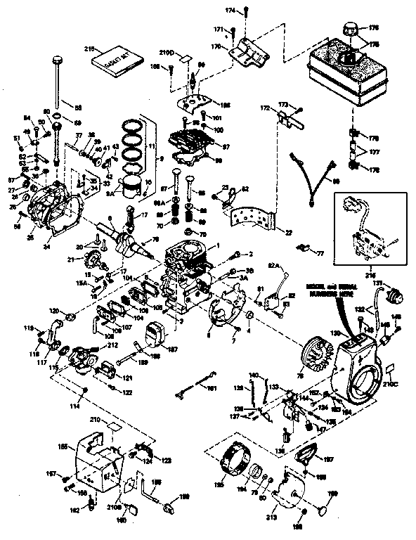 Basic Engine Diagram and Parts List for 143796042  Craftsman Engine