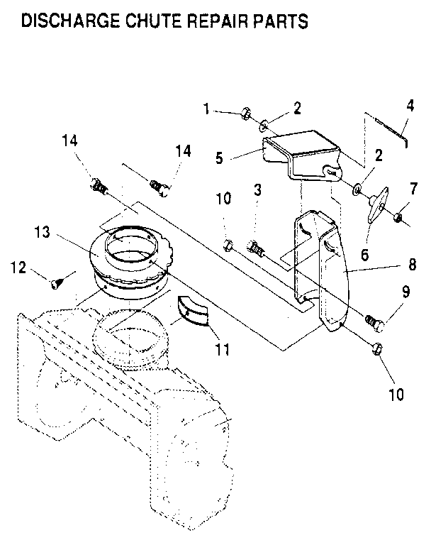 Discharge Chute Diagram and Parts List for 536884331  Craftsman Snow Blower