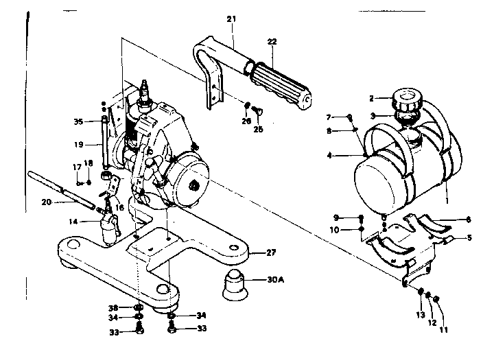 Tank, Handle & Base Diagram and Parts List for 59301  Craftsman Water Pump