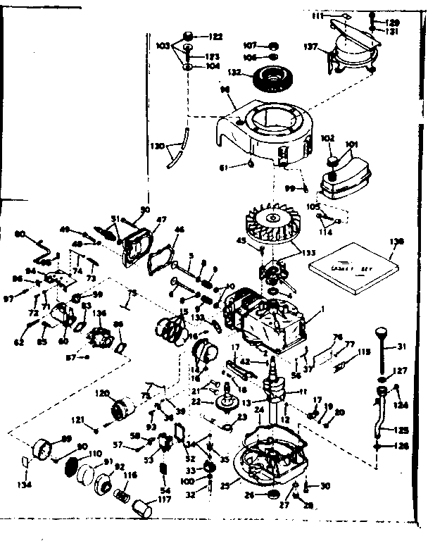 Basic Engine Diagram and Parts List for 143184282  Craftsman Engine