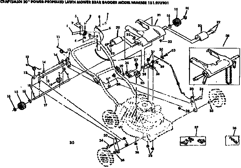 Handle Assembly Diagram and Parts List for 131973901  Craftsman Lawn Mower