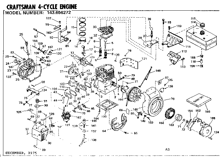 Replacement Parts Diagram and Parts List for 143656272  Craftsman Engine