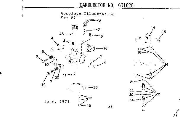 Carburetor Diagram and Parts List for 143617092  Craftsman Engine