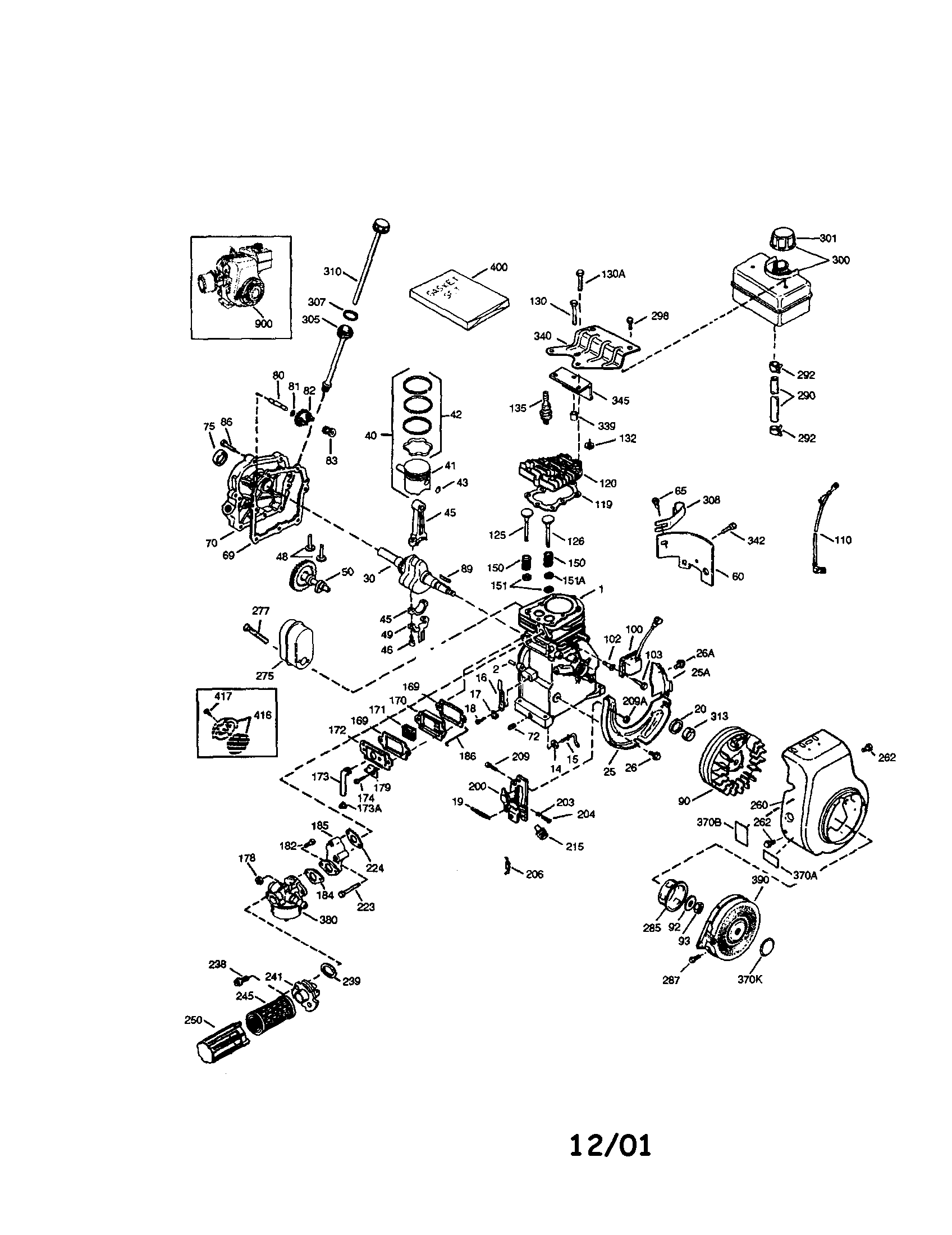 4-cycle Engine Diagram and Parts List for 143013501  Craftsman Engine