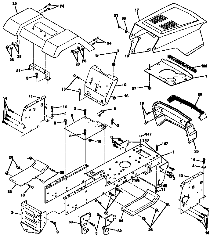 Chassis And Enclosures Diagram and Parts List for 917258102  Craftsman Lawn Tractor
