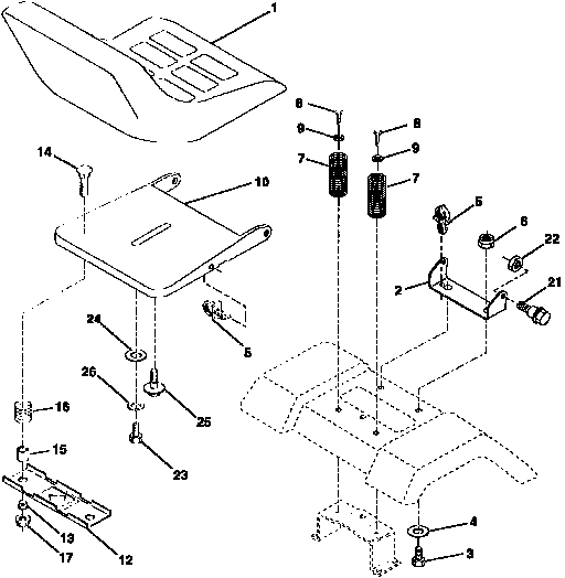 Seat Assembly Diagram and Parts List for 917258471  Craftsman Lawn Tractor