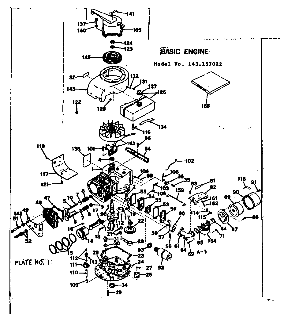 Basic Engine Diagram and Parts List for 143157022  Craftsman Engine