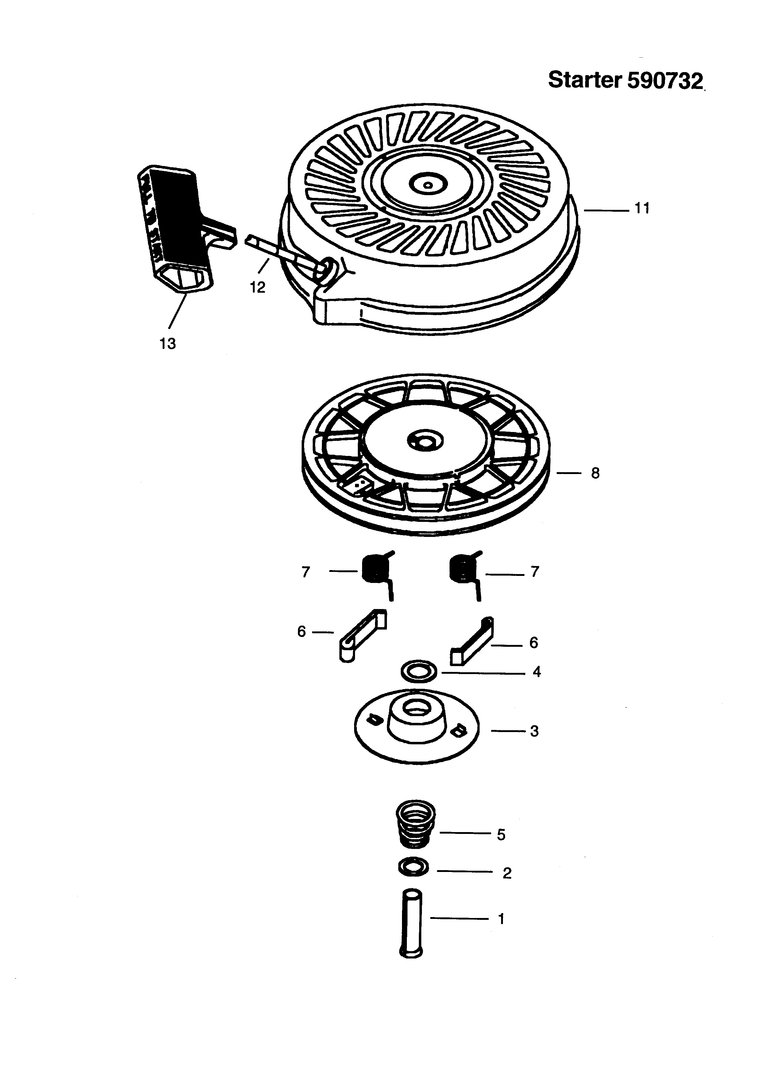 Starter 590732 Diagram and Parts List for 143994001  Craftsman Engine