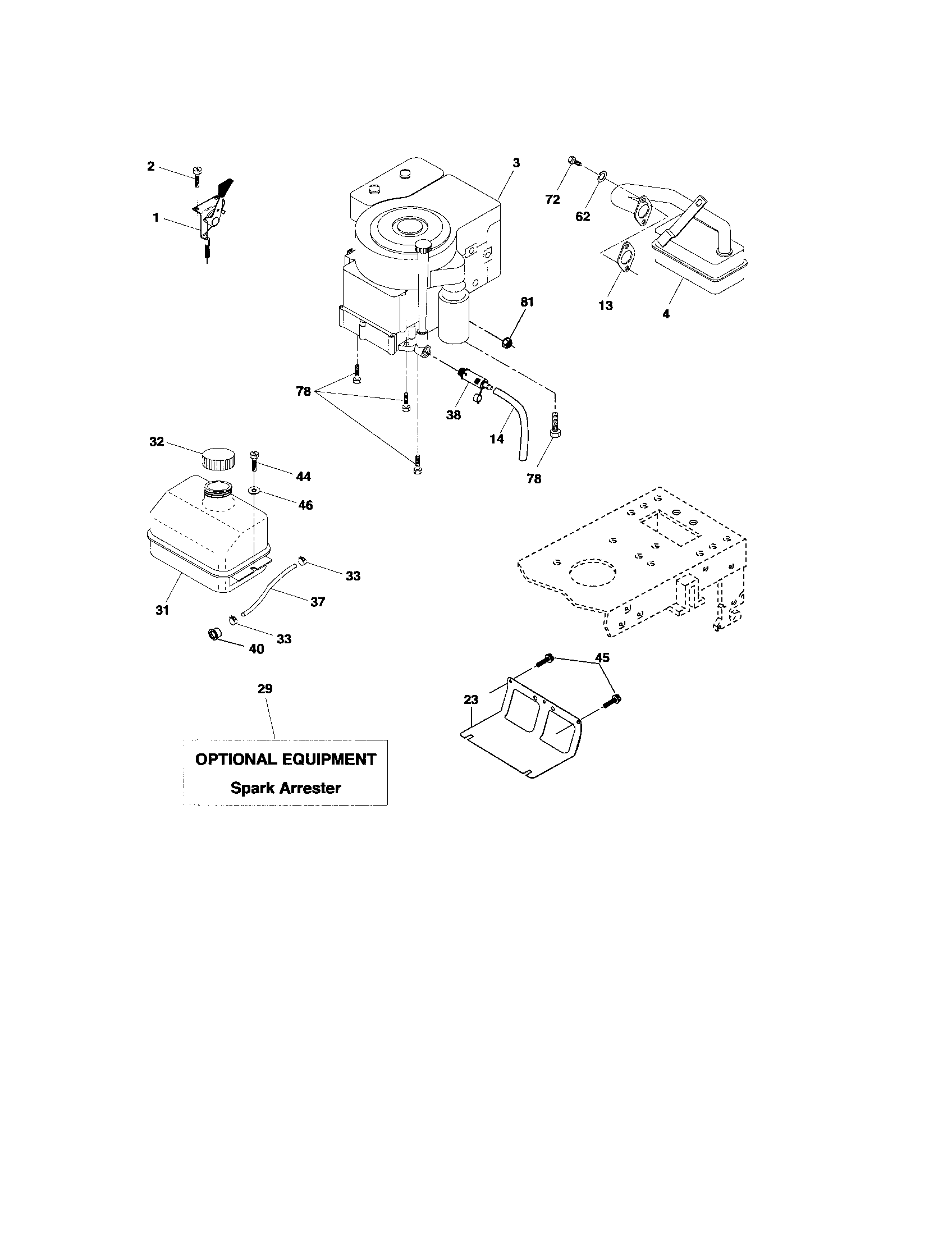 Engine Diagram and Parts List for 917276781  Craftsman Lawn Tractor
