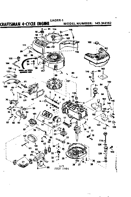 Replacement Parts Diagram and Parts List for 143344152  Craftsman Engine