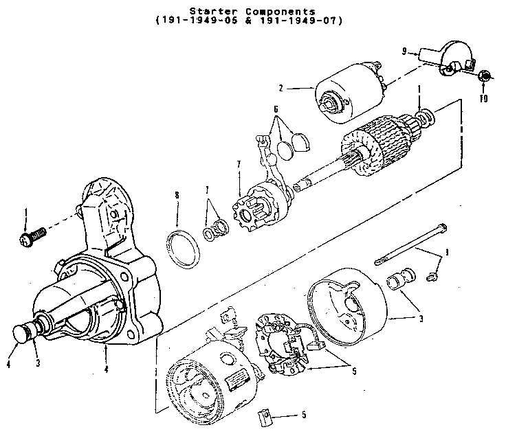 Starter Components (191-1949-05 & 191-1949-07) Diagram and Parts List for 73911054C  Craftsman Engine