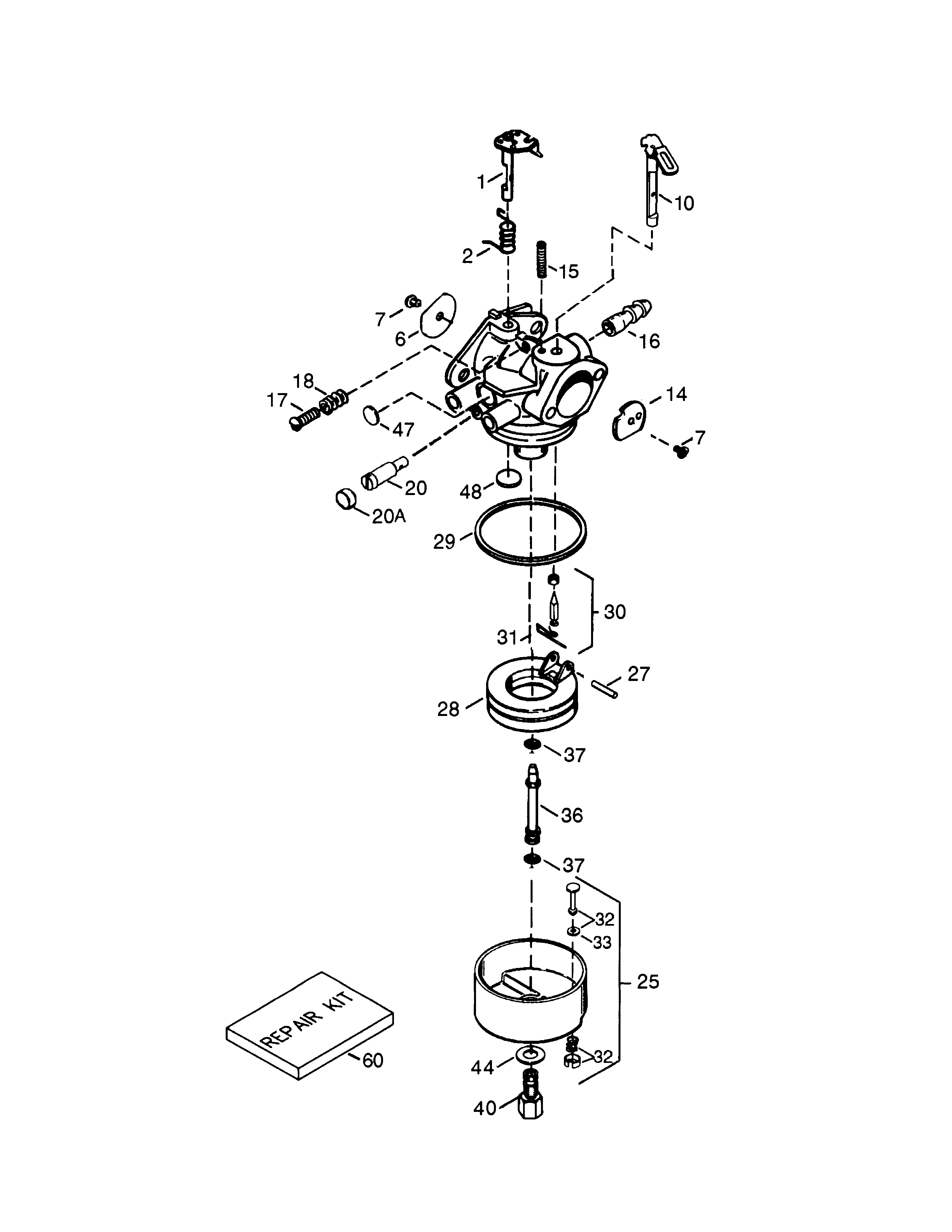 Carburetor Diagram and Parts List for 143059013  Craftsman Engine