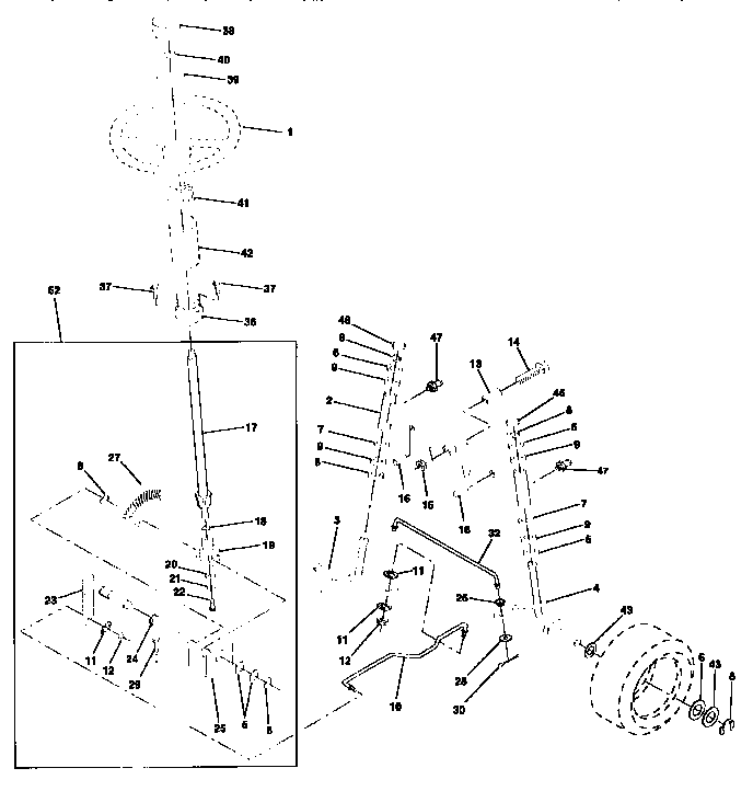 Steering Assembly Diagram and Parts List for 917256500  Craftsman Lawn Tractor