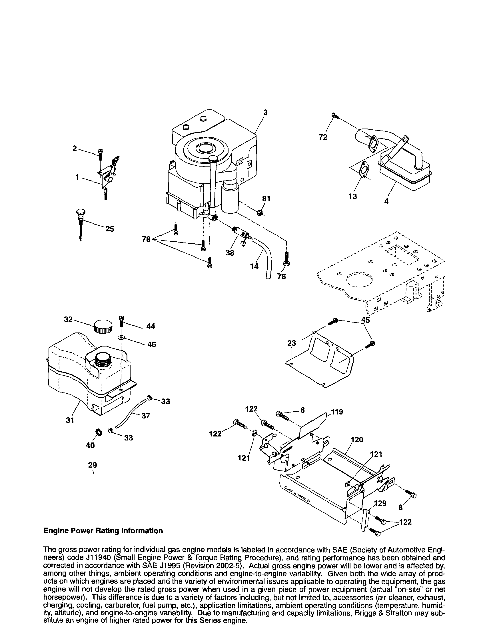 Engine Diagram and Parts List for 917254010  Craftsman Lawn Tractor