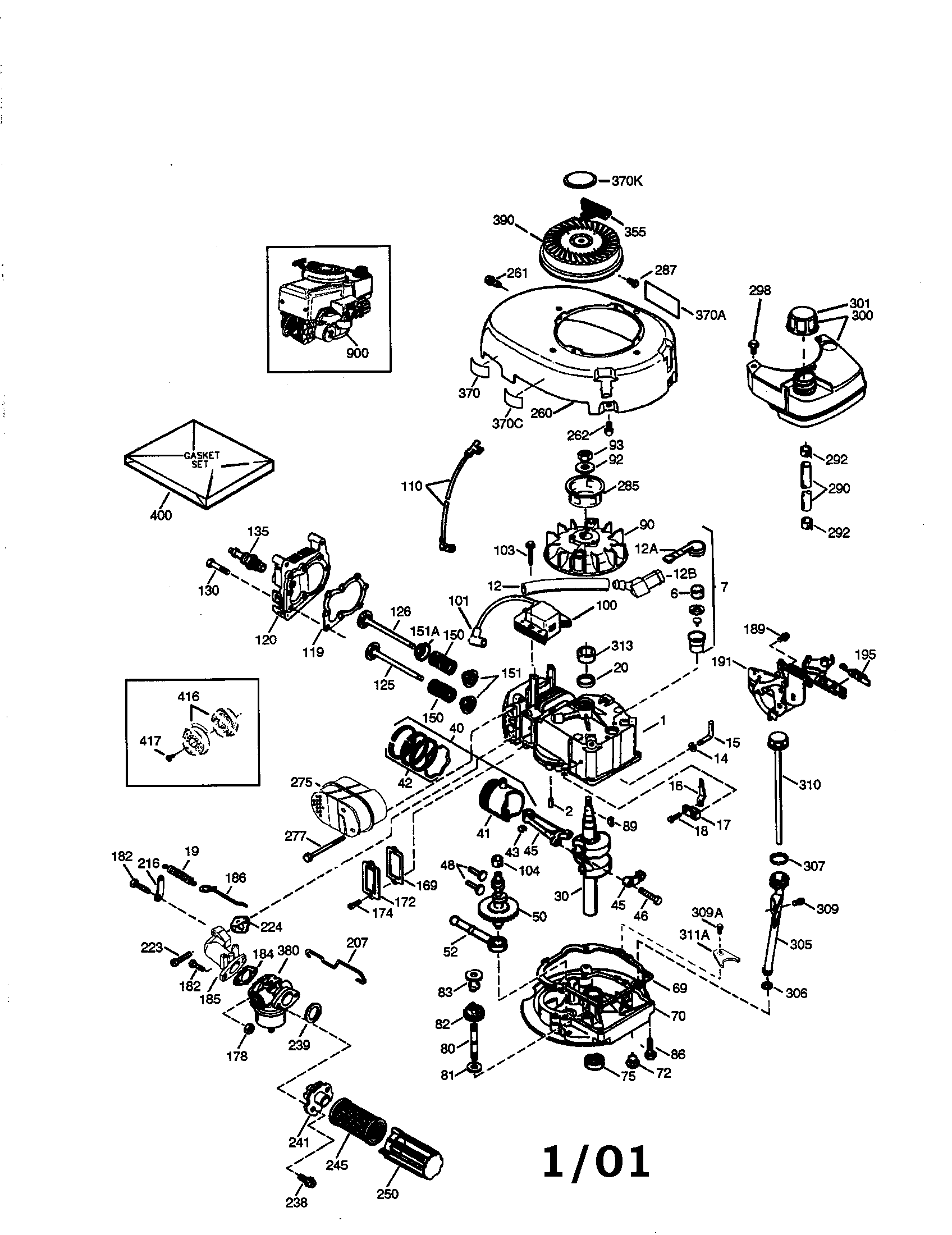 4-cycle Engine Diagram and Parts List for 143014504  Craftsman Engine