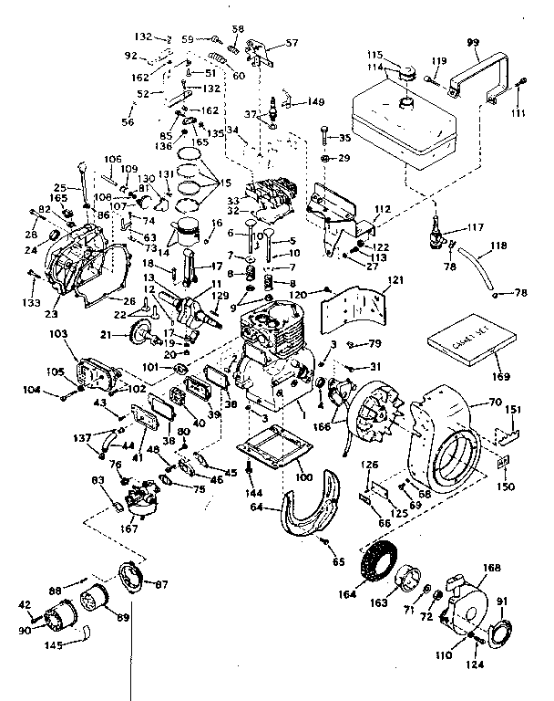 Basic Engine Diagram and Parts List for 143575022  Craftsman Engine