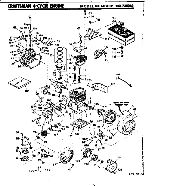 Replacement Parts Diagram and Parts List for 143736032  Craftsman Engine