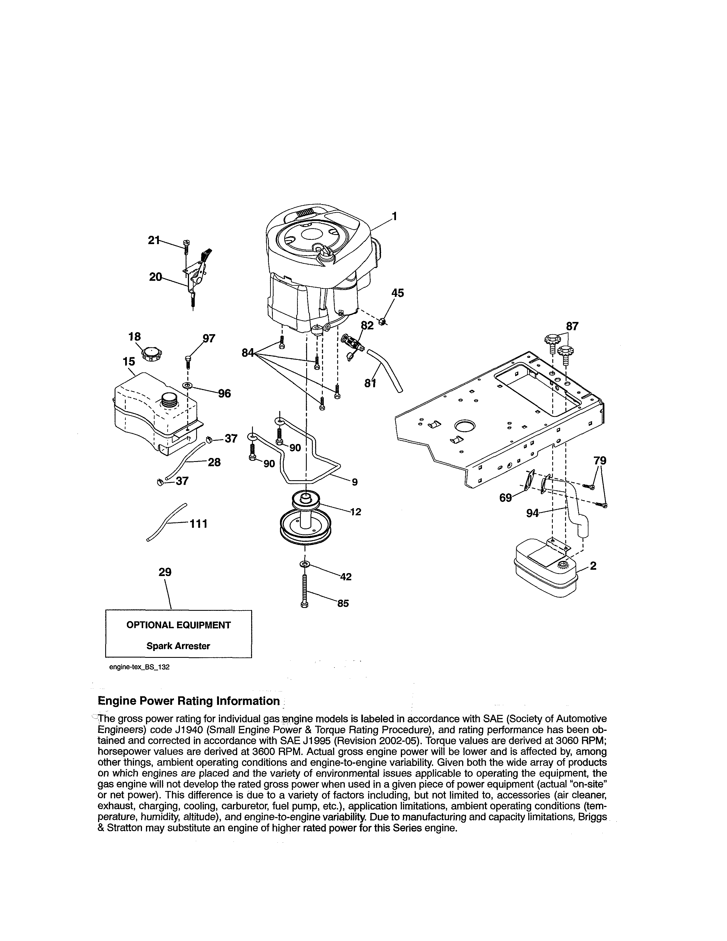 Engine Diagram and Parts List for 917203831  Craftsman Lawn Tractor