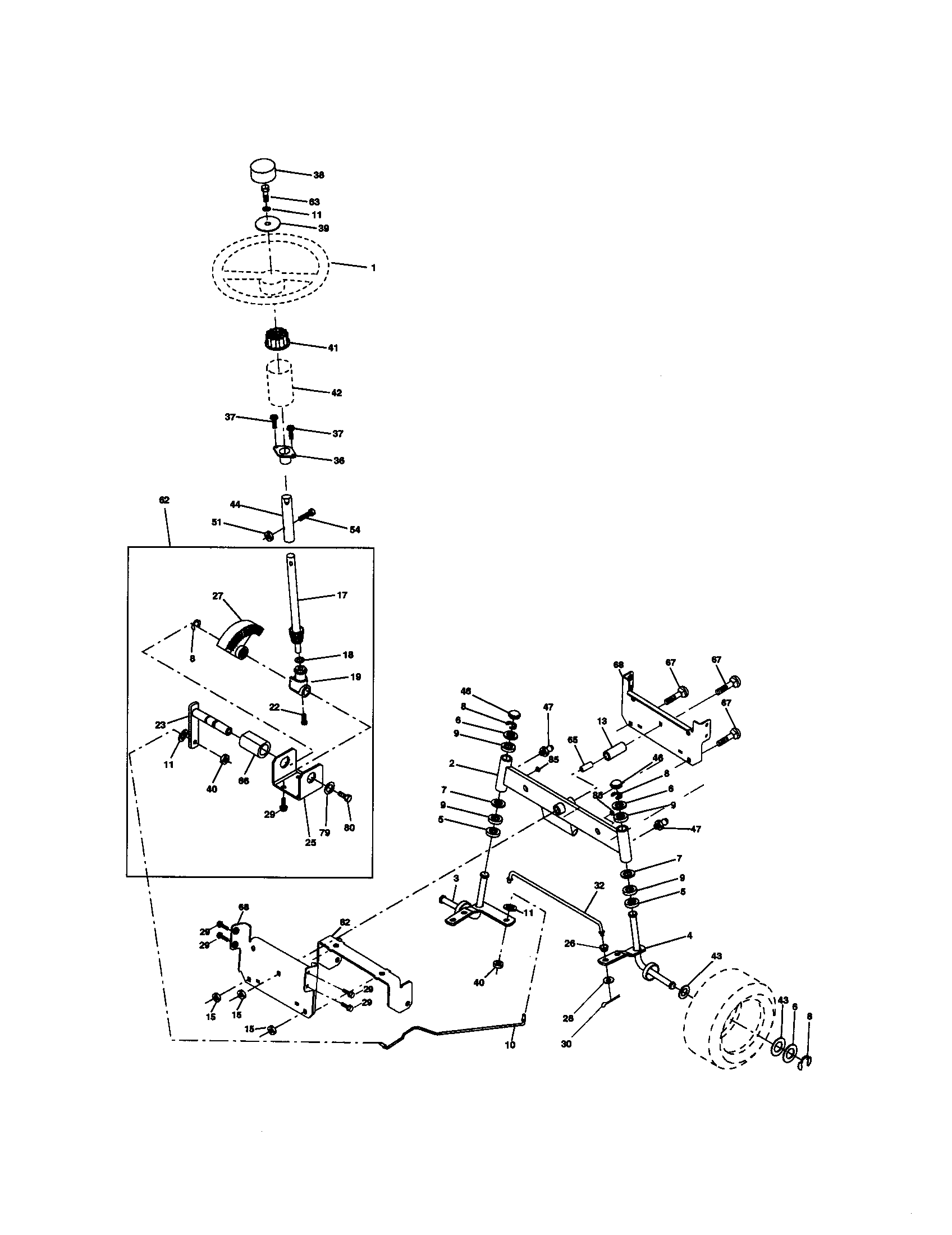 Steering Assembly Diagram and Parts List for 917270742  Craftsman Lawn Tractor