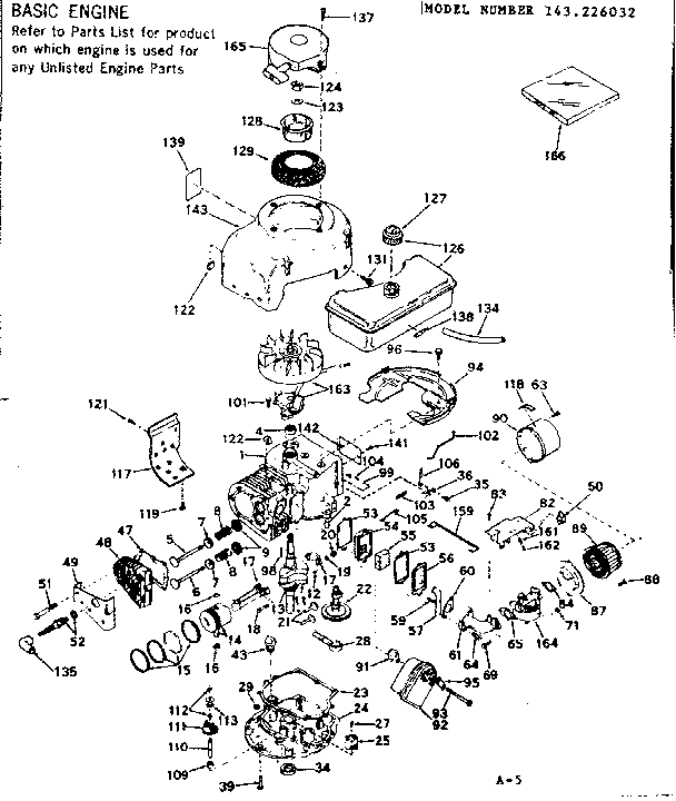Basic Engine Diagram and Parts List for 143226032  Craftsman Engine