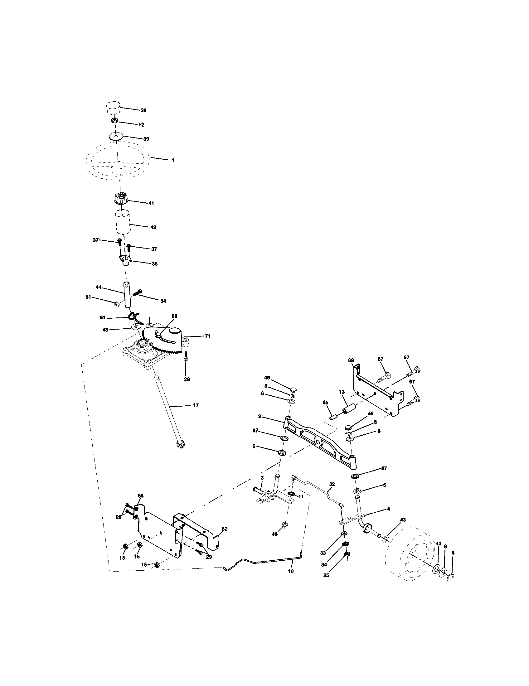 Steering Diagram and Parts List for 917272454  Craftsman Lawn Tractor