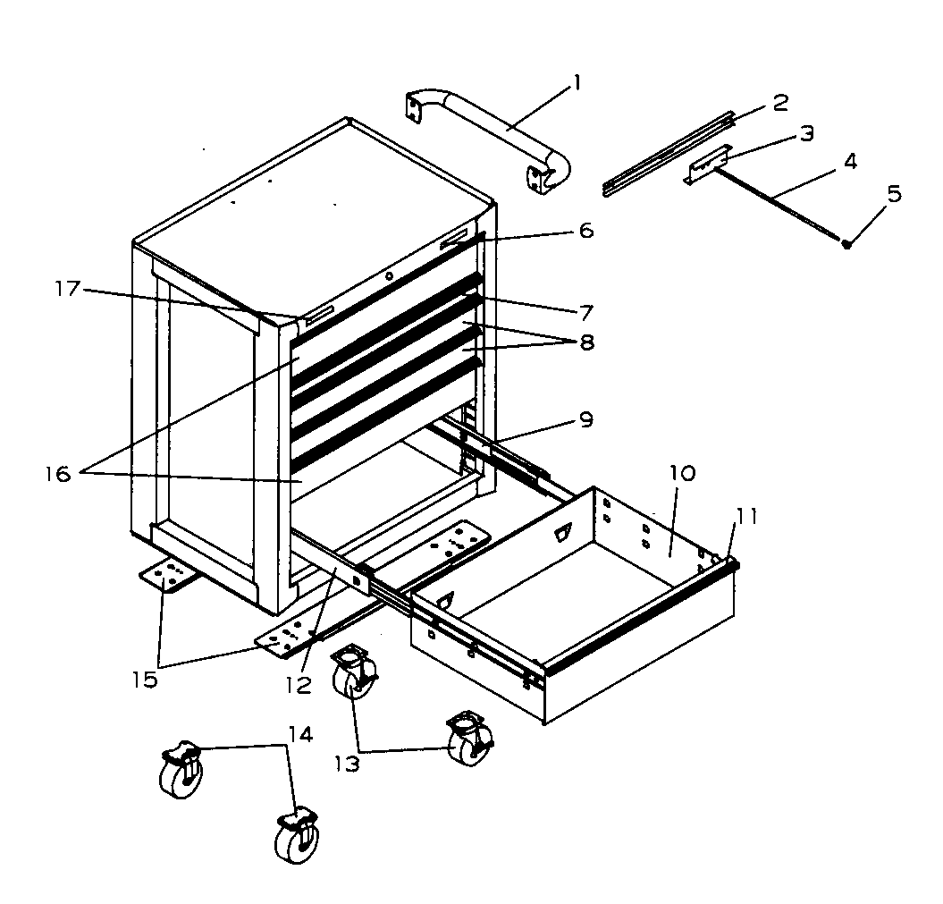 Roll Away Diagram and Parts List for 706596152  Craftsman Tool Stand & Cart