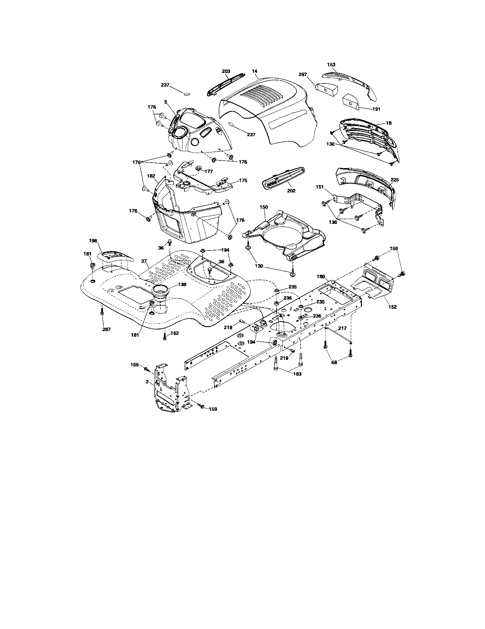 Chassis Diagram and Parts List for 917288140  Craftsman Lawn Tractor