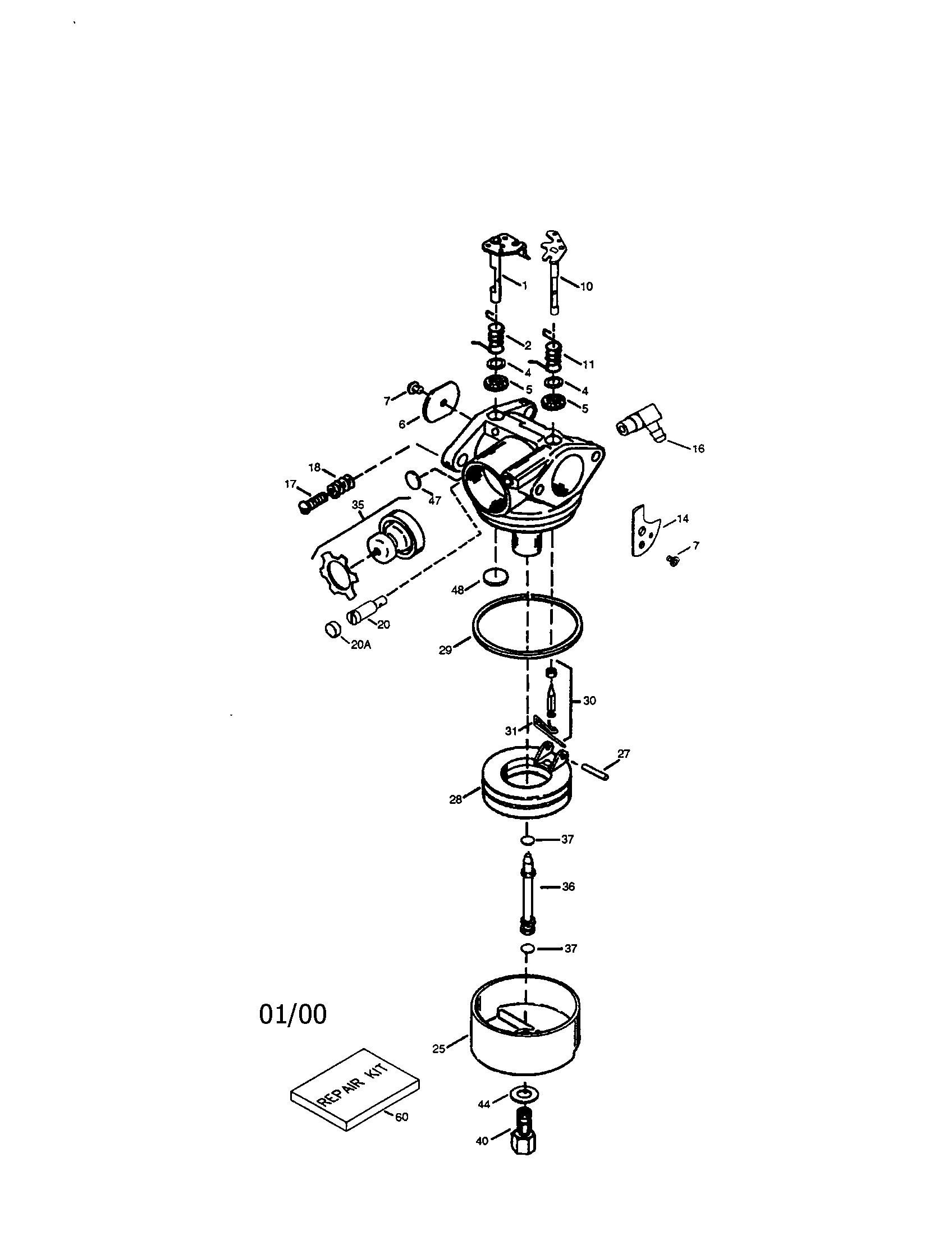 Carburetor 640275 Diagram and Parts List for 143640275  Craftsman Lawn Mower