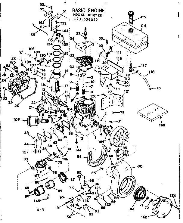 Basic Engine Diagram and Parts List for 143556032  Craftsman Engine