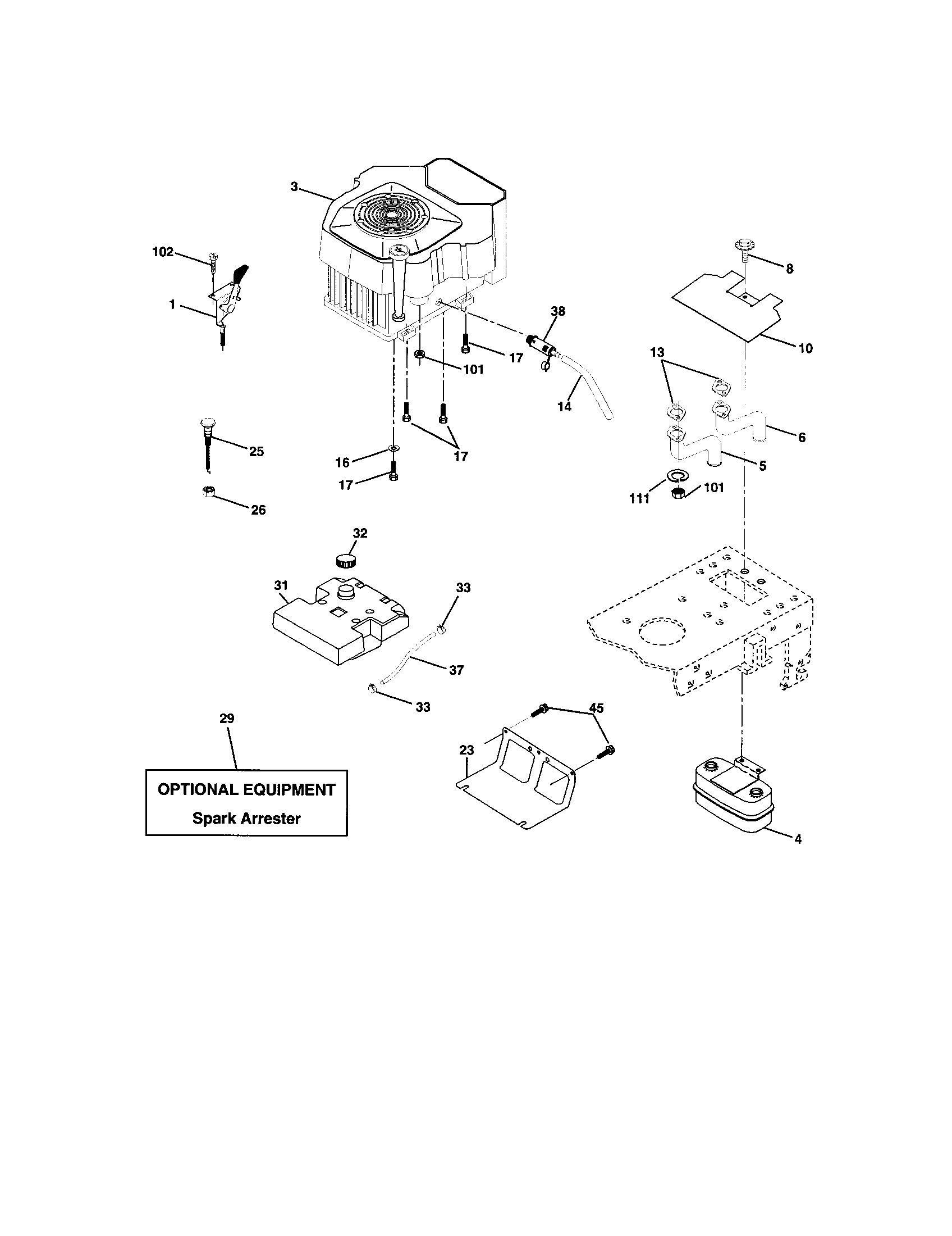 Engine Diagram and Parts List for 917272248  Craftsman Lawn Tractor