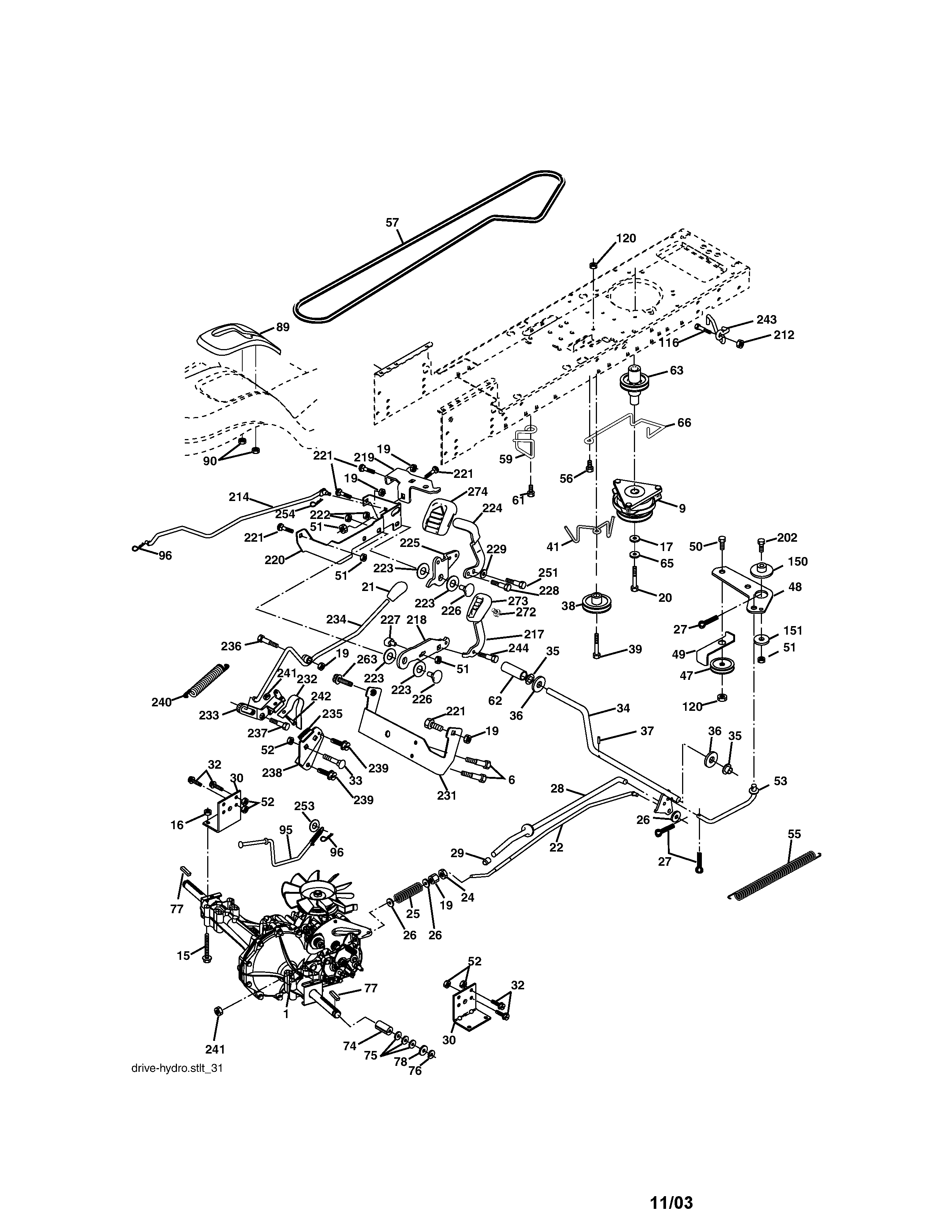 Ground Drive Diagram and Parts List for 917273260  Craftsman Lawn Tractor