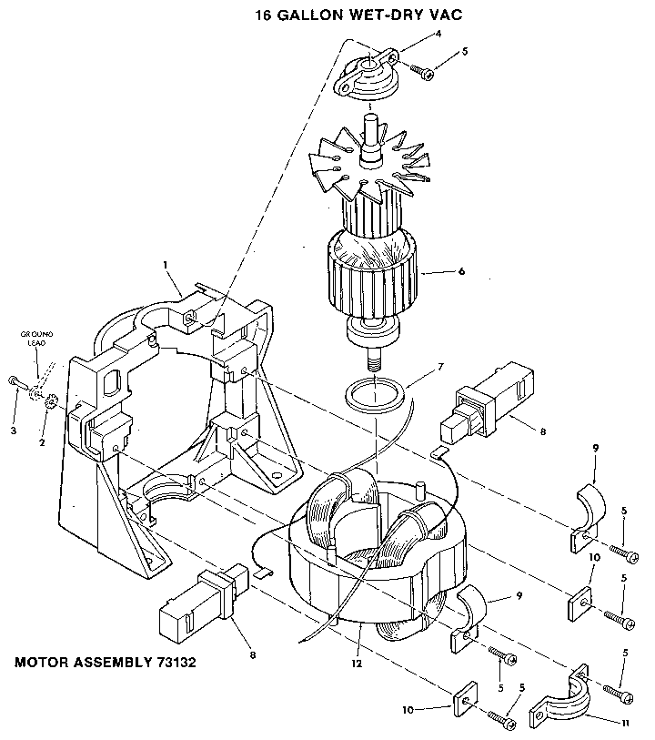 Motor Assembly 73132 Diagram and Parts List for 113178450  Craftsman Utility Vacuum
