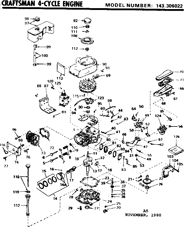 Replacement Parts Diagram and Parts List for 143306022  Craftsman Engine