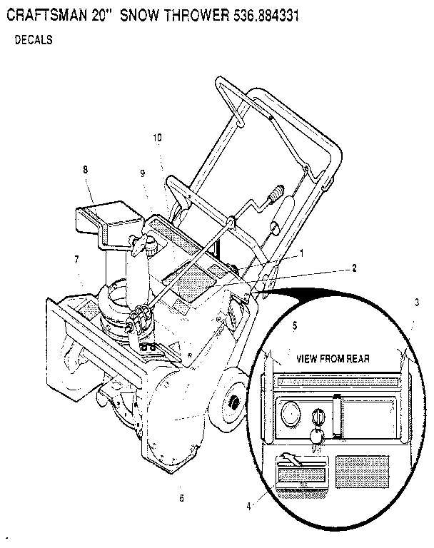 Decals Diagram and Parts List for 536884331  Craftsman Snow Blower