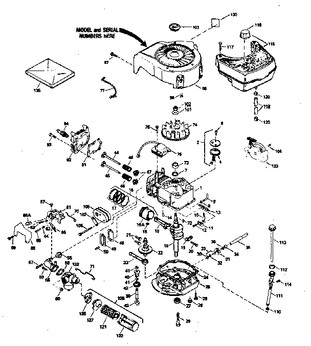 Basic Engine Diagram and Parts List for 143384462  Craftsman Engine