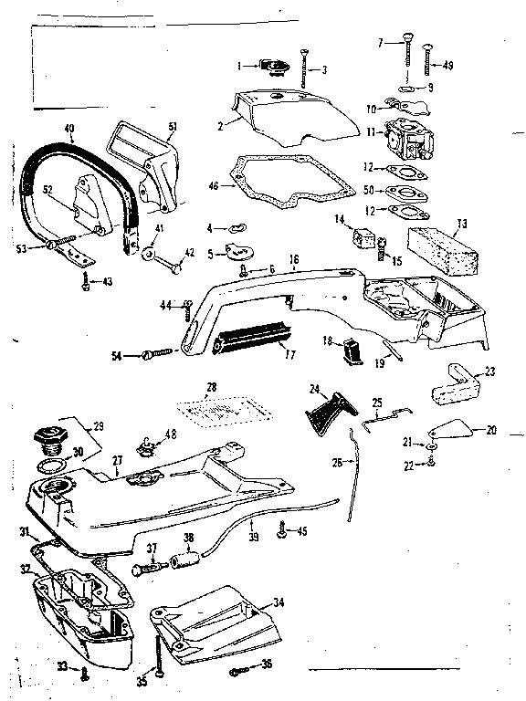 Main Frame Diagram and Parts List for 358352351  Craftsman Chainsaw