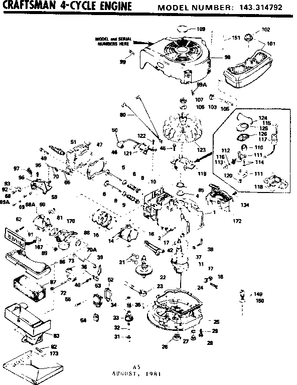 Replacement Parts Diagram and Parts List for 143314792  Craftsman Engine