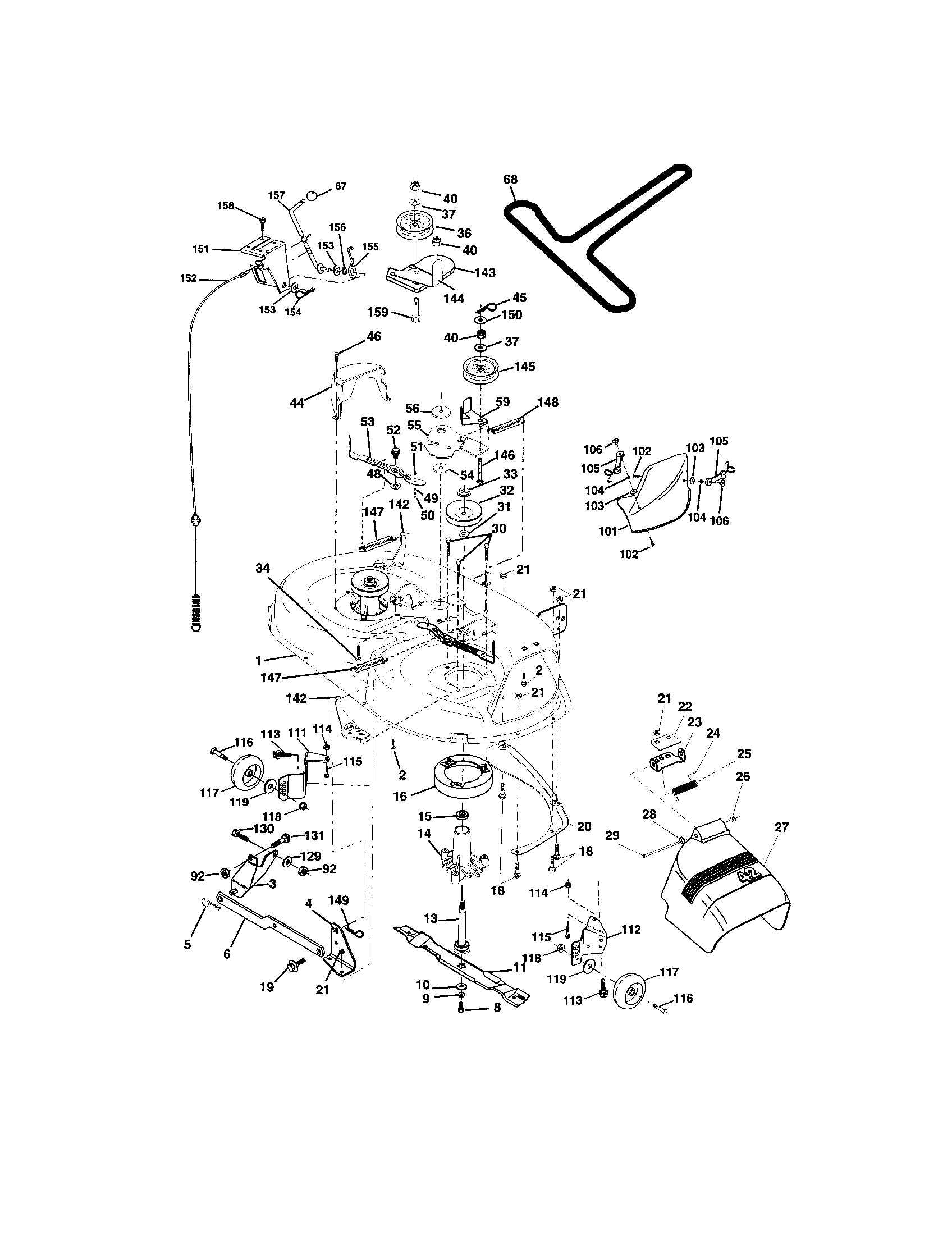 Mower Deck Diagram and Parts List for 917271843  Craftsman Lawn Tractor