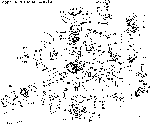 Replacement Parts Diagram and Parts List for 143276232  Craftsman Engine