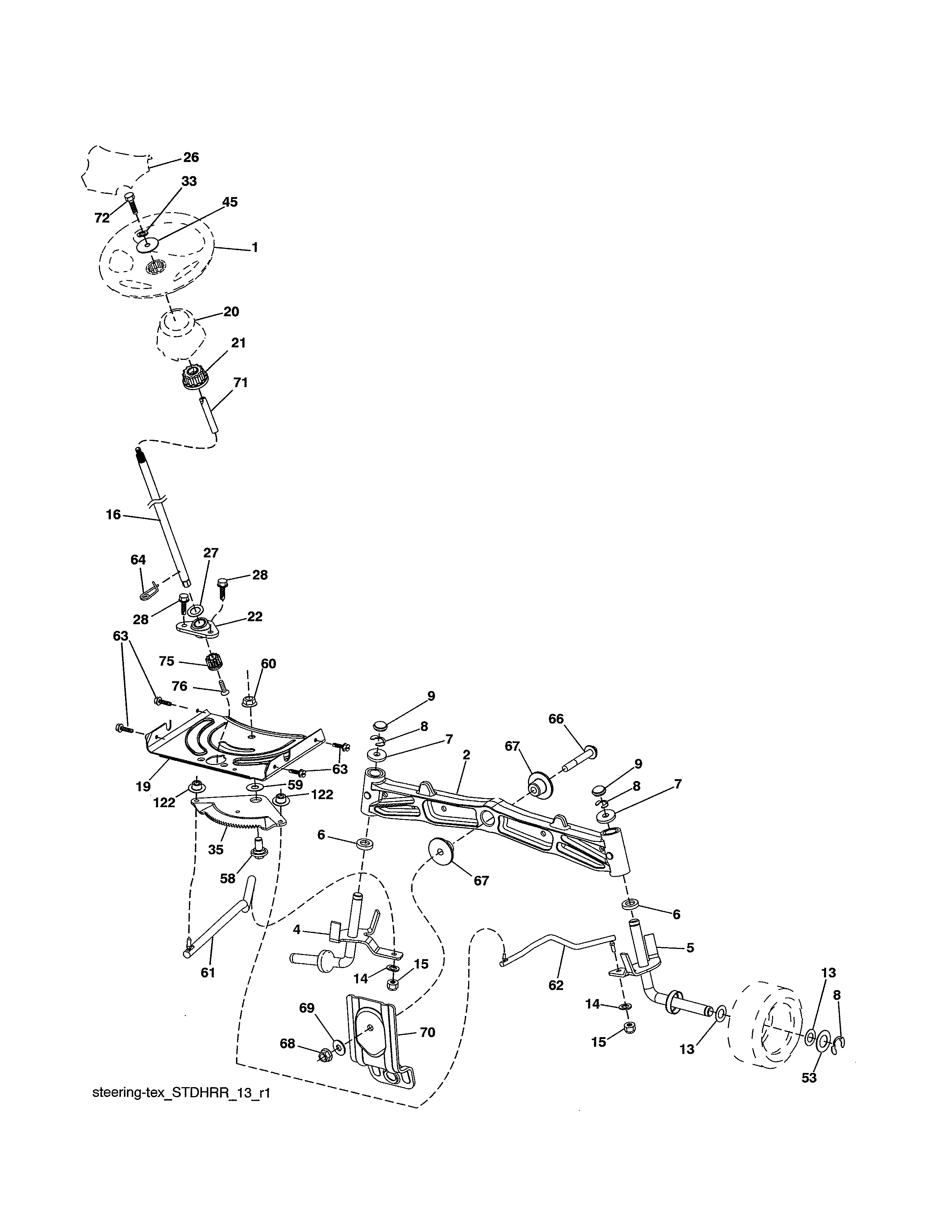 Steering Assembly Diagram and Parts List for 917991650  Craftsman Lawn Tractor