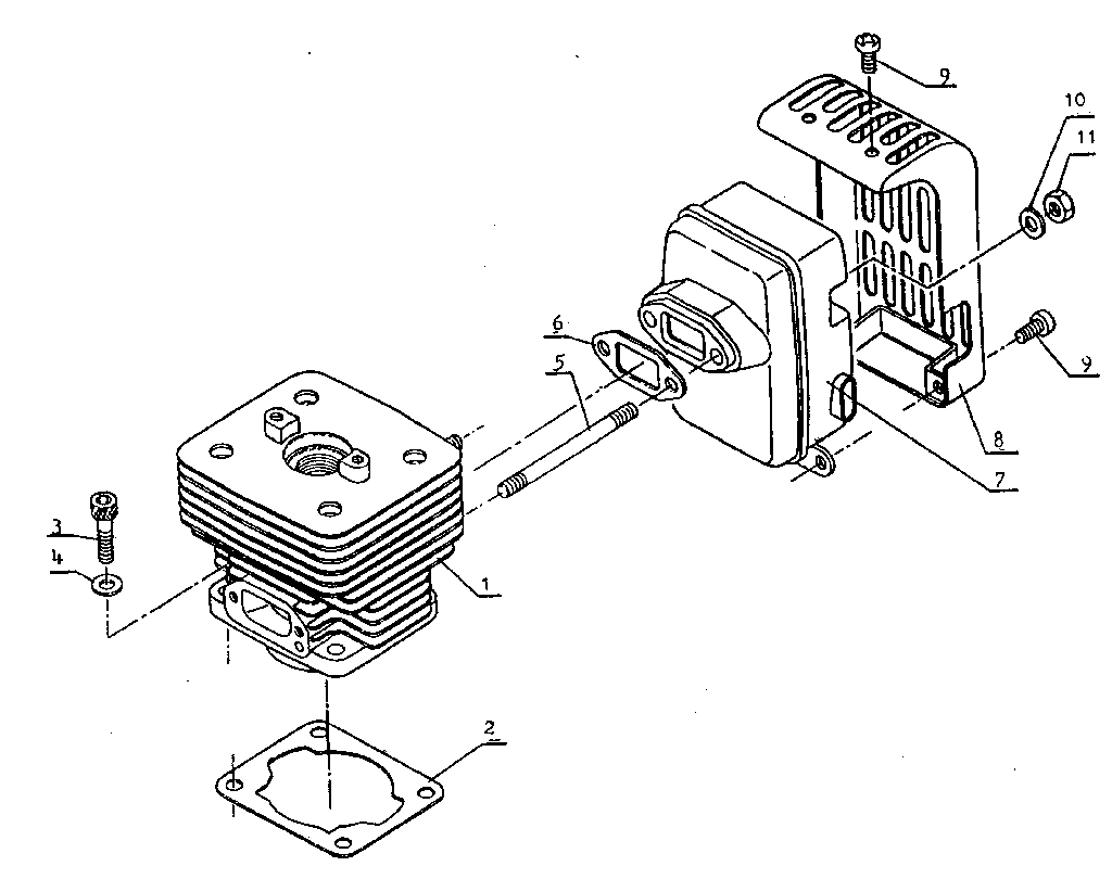 Cylinder And Muffler Diagram and Parts List for 271281610  Craftsman Trimmer