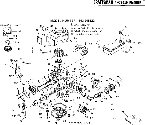 Engine Diagram and Parts List for 143246222  Craftsman Engine