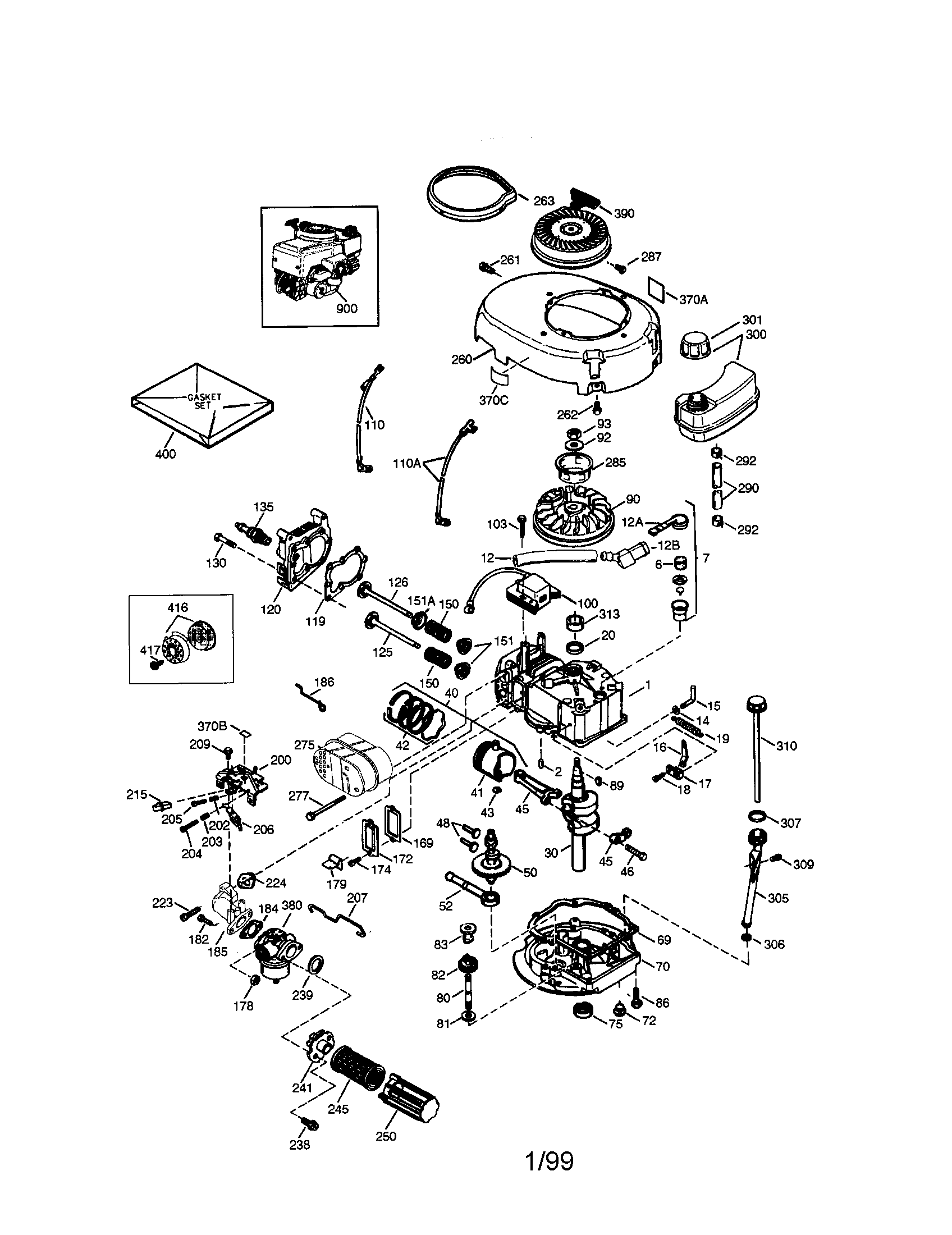 Craftsman 4-cycle Engine Diagram and Parts List for 143993800  Craftsman Engine